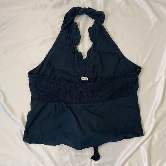 Early 2000's Black Cotton Ruffle Frilly Gothic Halter Top Plus Size 2X / XXL - Picture 6 of 7